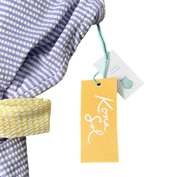 Kona Sol Yellow and Blue Striped One Piece Swimsuit - Picture 4 of 11